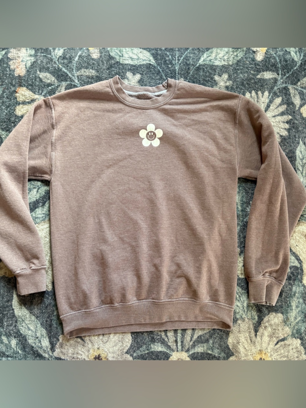 Chocolate Brown Flower Graphic Crewneck Sweatshirt